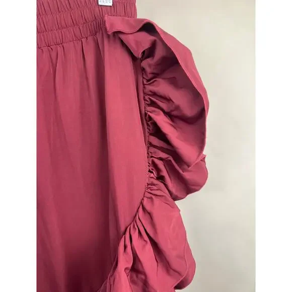 ASOS Ruffle Tapered Pants, Wine Red, 100% Polyester, Statement Joggers Lounge - Picture 2 of 13